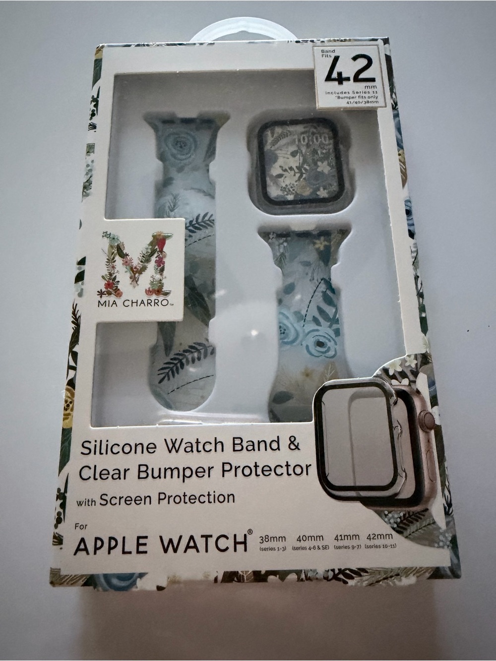 Mia Charro Floral Silicone Apple Watch Band & Clear Bumper Protector – 42mm